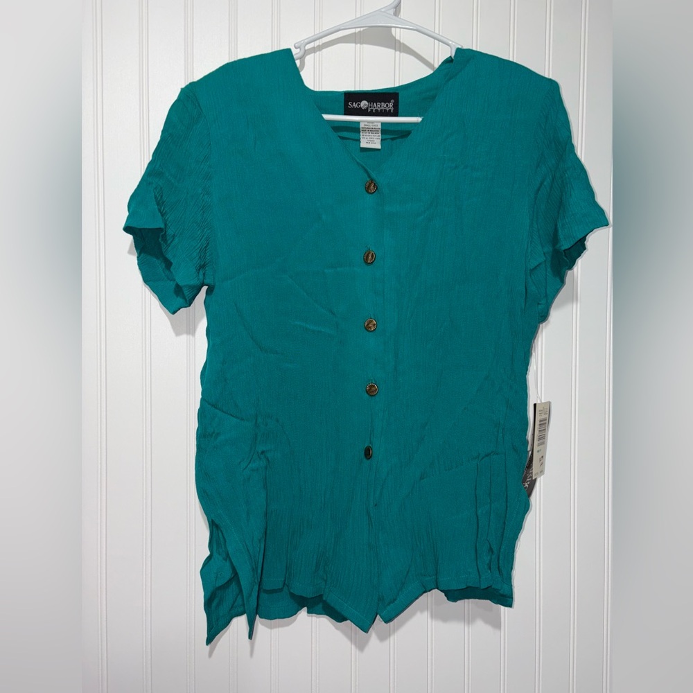 NWT Sag Harbor Teal Button-Up Women's Top| Size Small